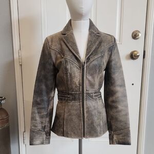 Nine West Women's Vintage Leather Jacket - Gray